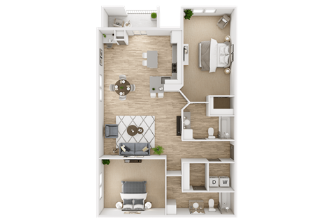 Floor plan for 2 beds, 2 baths, 1295 sqft